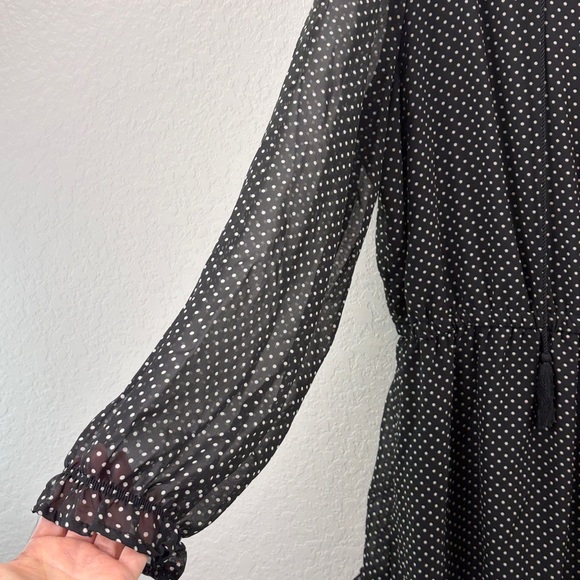 Robert Louis Black White Polka Dot Long Sleeve Mini Dress 2X Party Wedding Event - Picture 4 of 8